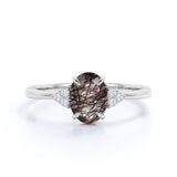 Solitaire 1.25 ct Oval Black Rutilated Quartz 7 Stone Engagement Ring
