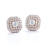 Claw Set 0.53 CT TDW Round White Diamond Frame Double Halo Stud Earrings in White Gold
