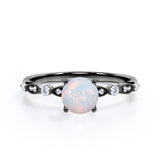 Vintage Inspired 1.25 Carat Round Cut White Fiery Opal And Diamond Four Prong Art Deco Style Engagement Ring In Rose Gold