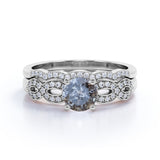 0.85 Ct Round Cut Salt and Pepper Diamond Twisted Wedding Ring Set