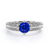 Beaded Art Deco 1 Carat Round Cut Sapphire Solitaire Engagement Ring In Rose Gold