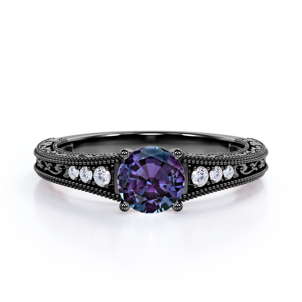 1.25 Ct Round Lab Alexandrite Filigree Engagement Ring