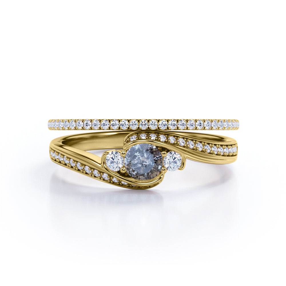 1.25 Ct Round Salt and Pepper Diamond Bypass Wedding Ring Set