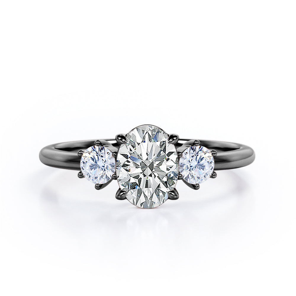 Simple Trio Stone 0.8 carat Oval Moissanite and Diamond Engagement Ring in Rose Gold