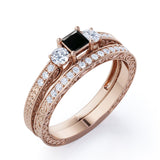 0.5 ct Princess Lab Black Diamond Vintage Bridal Set
