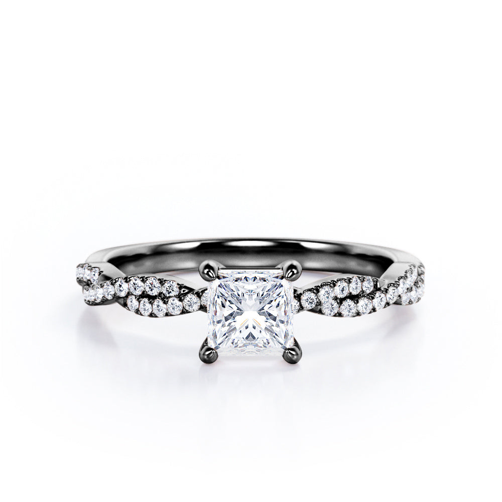 Certified Twisted 0.50 Ct Princess Lab Diamond Engagement Ring