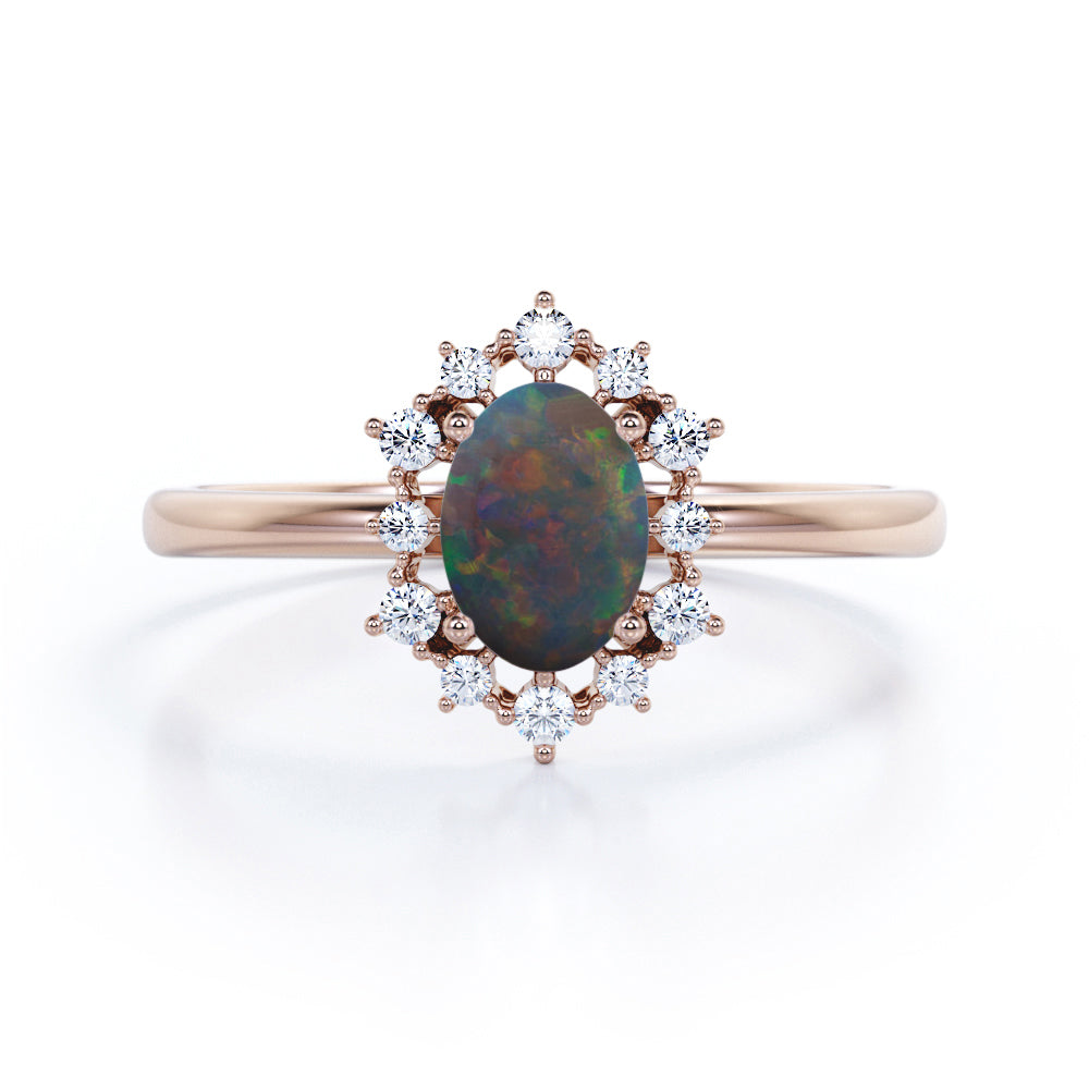 Halo 1.25 Ct Oval Cut Lab Created Black Opal Engagement Ring
