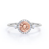 Hand Made 1.25 Carat Round Cut Peach Morganite and Diamond Engagement Ring in 10k White Gold Vintage Ring