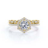 Certified 1 Ct Round Lab Diamond Art Deco Wedding Ring Set