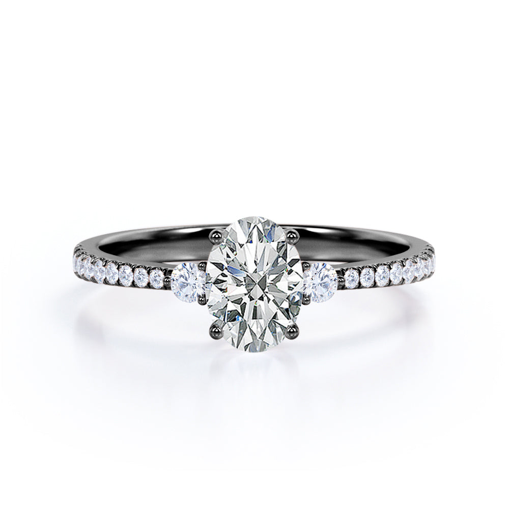 Trilogy Basket Set 0.85 CT TDW Oval Cut Diamond Tapered Shank Pave Engagement Ring for Women