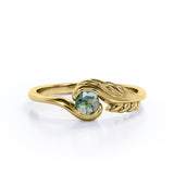 Solitaire Feather 0.33 carat Round Natural Moss Agate Engagement Ring in White Gold