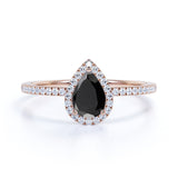 Pave 1.75 Carat Pear Cut Lab Black Diamond and Vintage Engagement Ring in White Gold
