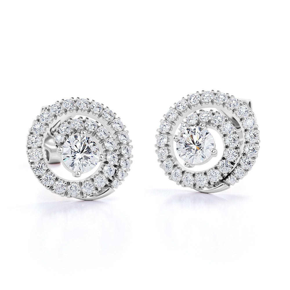 Circle Scallop Setting 1.25 Carat Round Certified Moissanite and Diamond Claw Set Stud Earrings in Black Gold