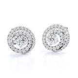 Circle Scallop Setting 1.25 Carat Round Certified Moissanite and Diamond Claw Set Stud Earrings in Black Gold