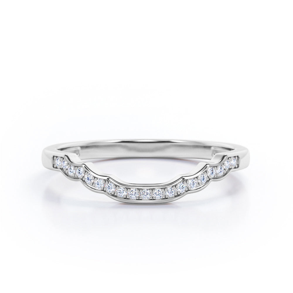 0.15 TCW Round Cut Diamond - Pave Channel Design - Curved Shank Starlight Wedding Band - 10K Rose Gold