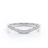 0.15 TCW Round Cut Diamond - Pave Channel Design - Curved Shank Starlight Wedding Band - 10K Rose Gold