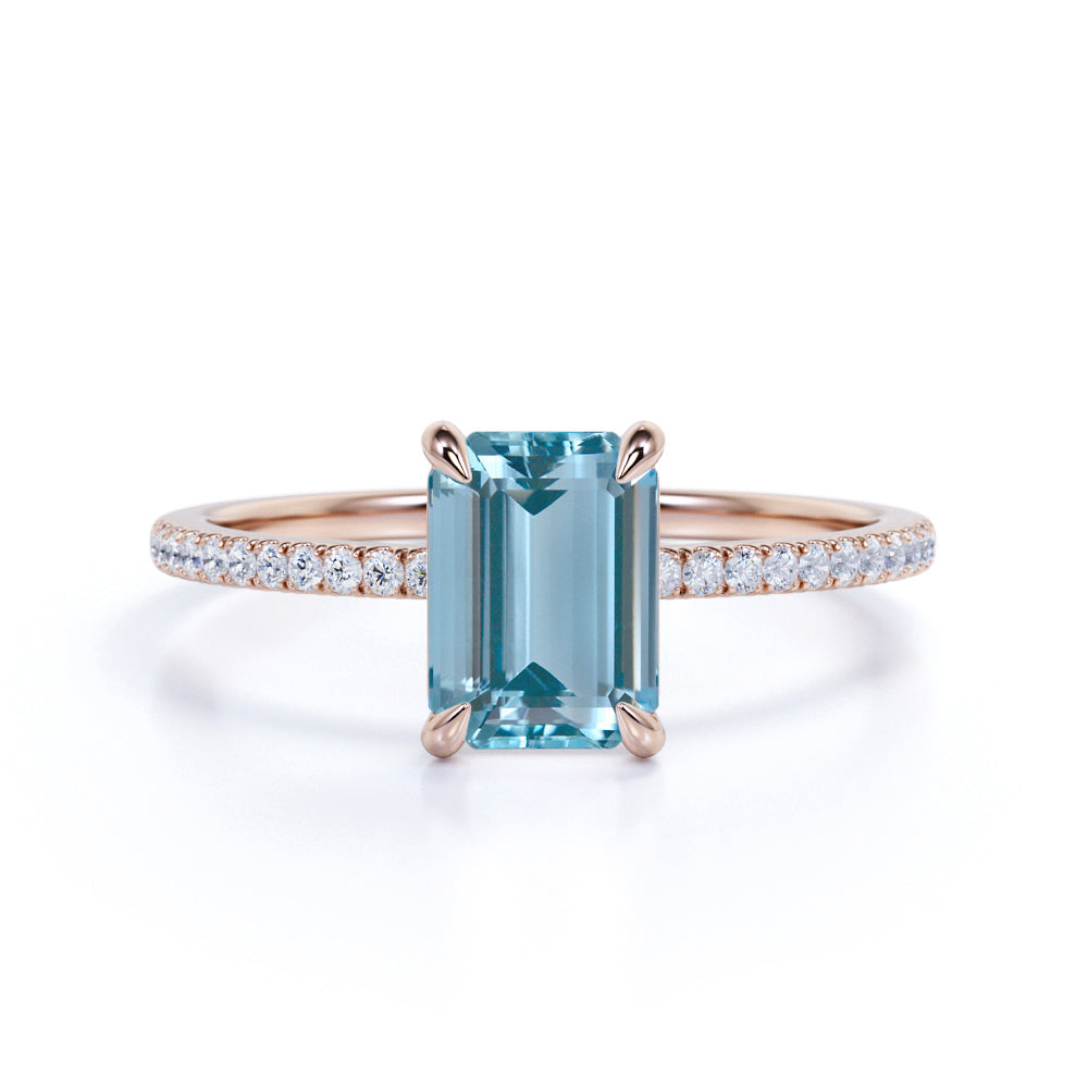 1.25 ct Emerald Aquamarine Pave Engagement Ring