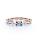 1.10 Carat Princess Cut Aquamarine And Diamond Channel Set Engagement Ring In White Gold