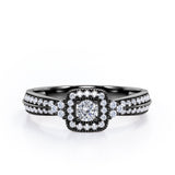 Double Pave Channel 1.5 Carat Round-Shaped Moissanite and diamond Halo Cluster Engagement Ring in Black Gold