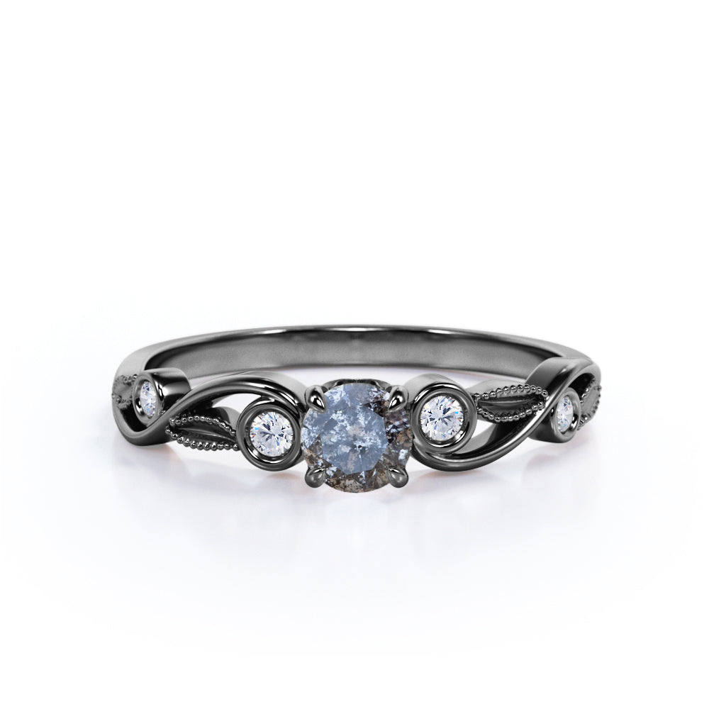 Bezel 0.75 Ct Round Salt and Pepper Diamond Engagement Ring