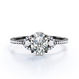 Crescent Accents 0.8 carat Oval Moissanite, Pearl and Diamond Engagement Ring in White Gold