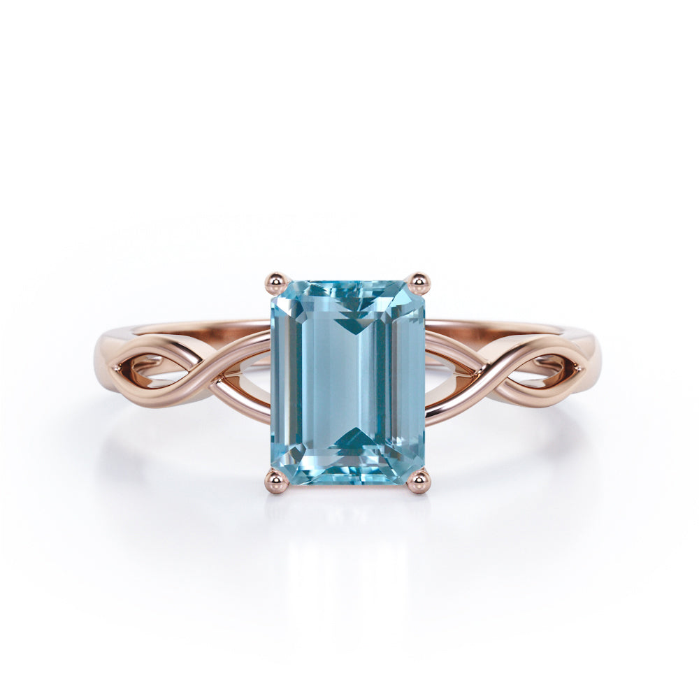 Solitaire 1 Carat Emerald Cut Aquamarine Infinity Engagement Ring In White Gold