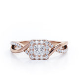 1.25 Carat Princess Cut Moissanite and diamond - Half Crossover Pave - Halo Engagement Ring in White Gold