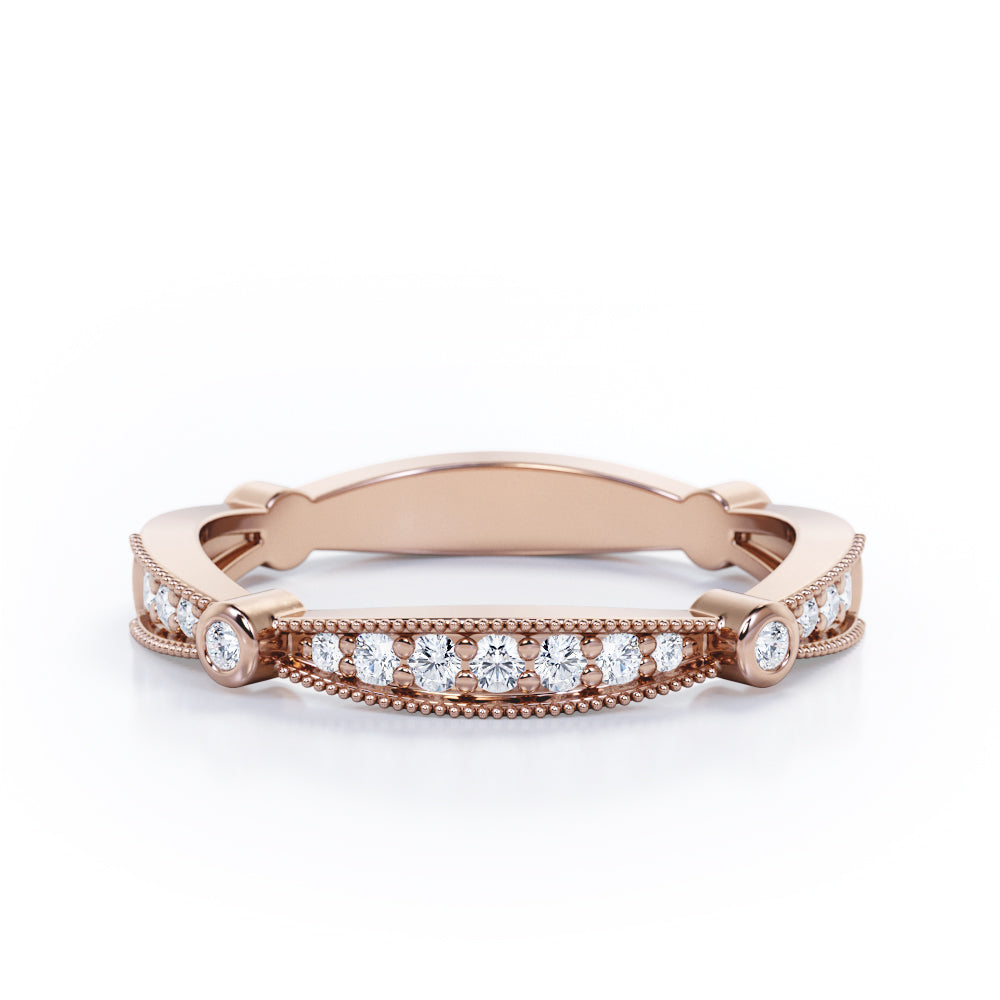 Milgrain Pave 0.15 TCW Round Cut Stackable Ring
