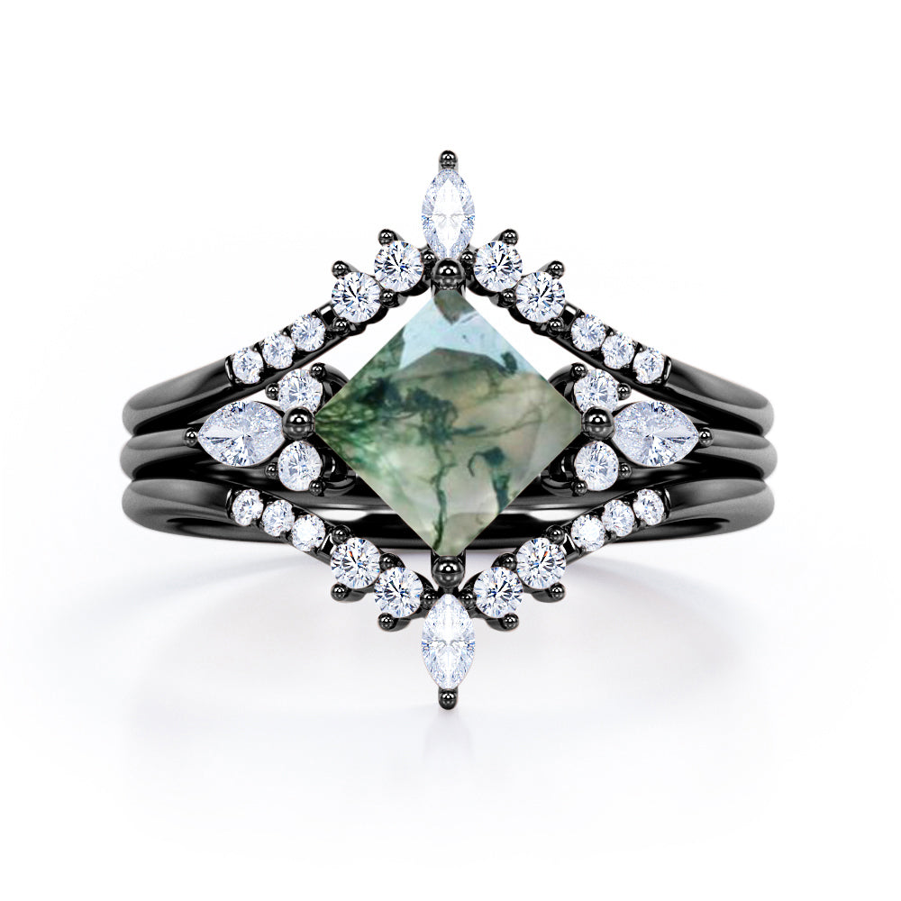 Double Crown 1.25 Carat Princess Moss Agate Trio Set