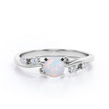 Minimalist 1.05 Carat Round Cut Precious Fire Opal And Diamond Seven Stone Engagement Ring In White Gold