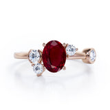 Unique 1 carat Oval Five Stone Ring With Petite Ruby and Diamond in White Gold