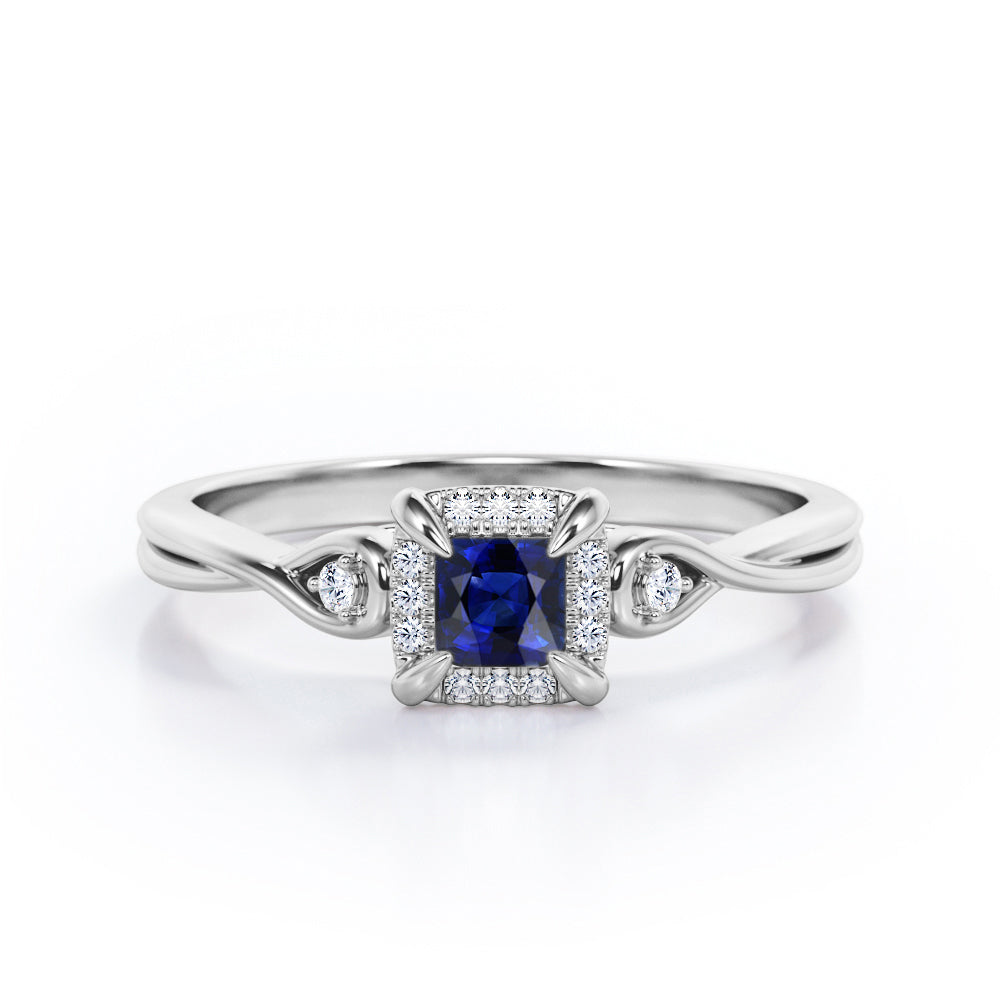 0.6 Ct Princess Cut Lab Sapphire Twisted Engagement Ring