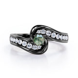 Spinning 0.7 carat Round Green Moss Agate and Moissanite Channel Engagement Ring in White Gold
