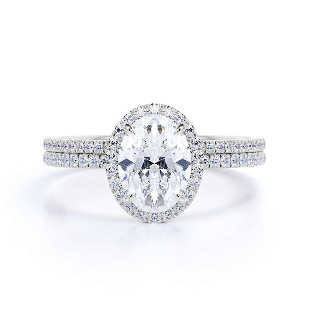 Flawless 1.5 Carat Oval Cut Moissanite and Diamond Wedding Ring Set in 10k Rose Gold Hand Made