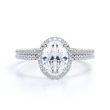 Flawless 1.5 Carat Oval Cut Moissanite and Diamond Wedding Ring Set in 10k Rose Gold Hand Made