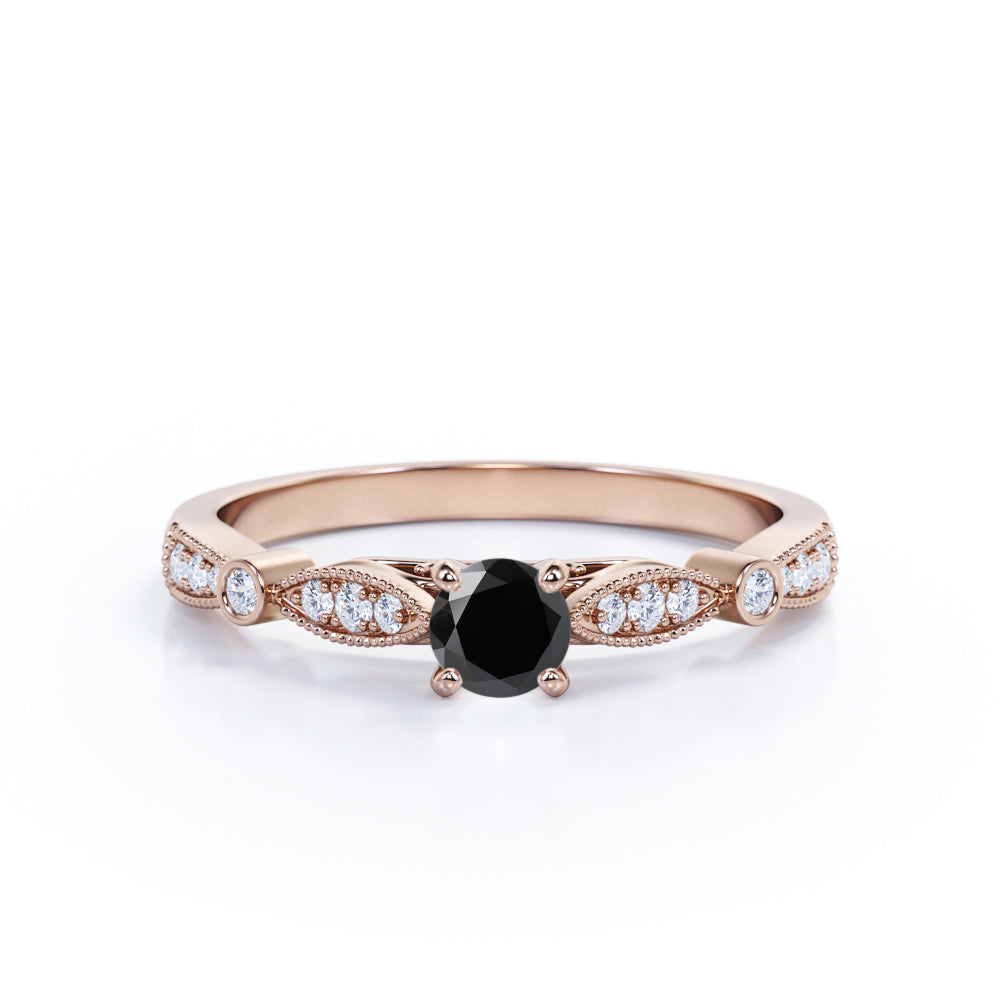 1.15 Carat Round Cut Lab Grown Black Diamond Four Prong Unique Engagement Ring In White Gold