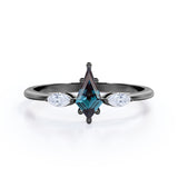 Trillion Six Prong 1 Carat Kite Shaped Lab Created Alexandrite And Diamond Three Stone Basket Set Engagement Ring In White Gold