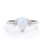 Trilogy 1.10 Carat Tear Drop Genuine Opal And Diamond Three Stone Engagement Ring In White Gold