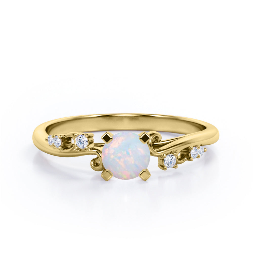Minimalist 1.05 Carat Round Cut Precious Fire Opal And Diamond Seven Stone Engagement Ring In White Gold