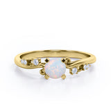 Minimalist 1.05 Carat Round Cut Precious Fire Opal And Diamond Seven Stone Engagement Ring In White Gold