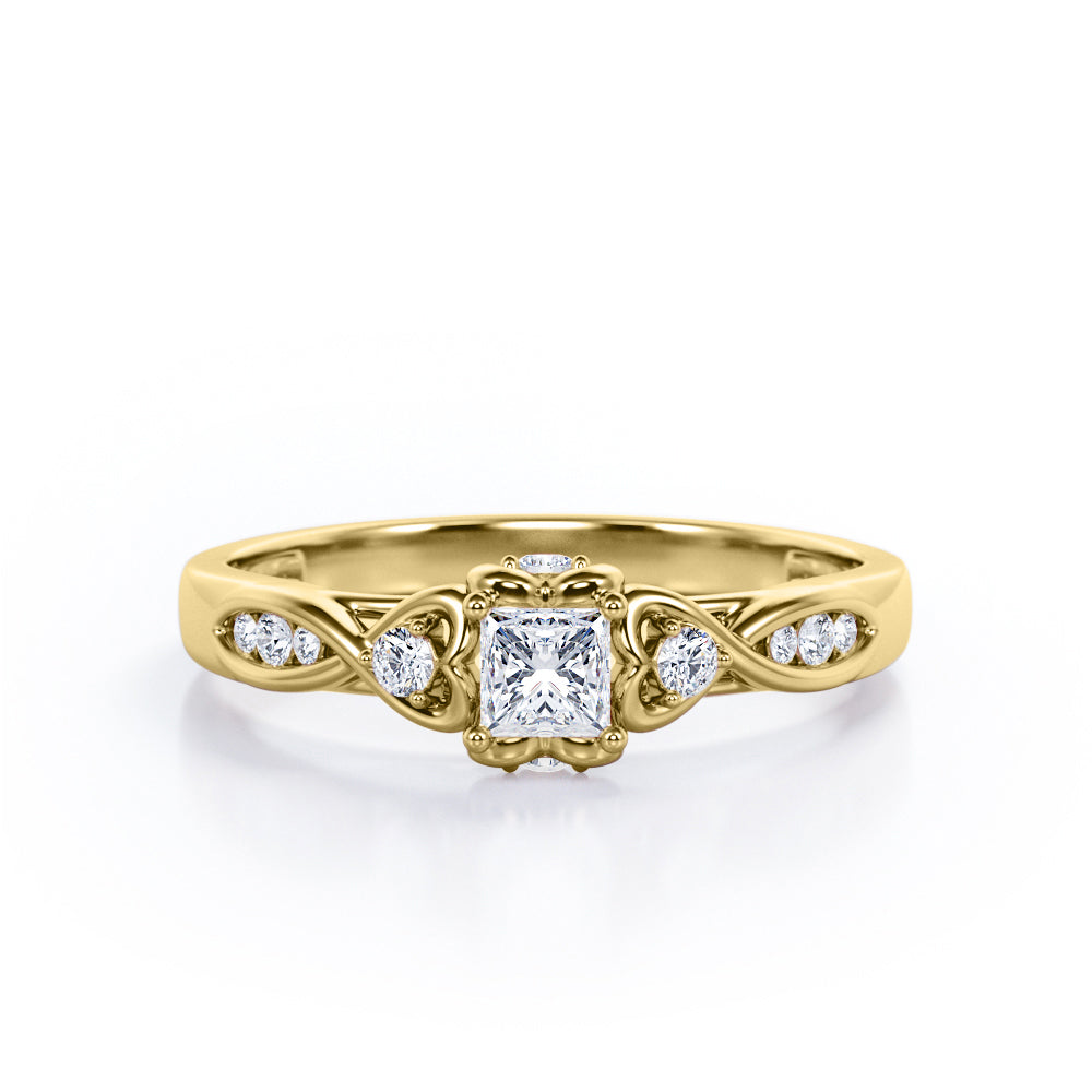 Heart Twisted Channel 0.35 TCW Princess Cut Diamond Cathedral Engagement Ring in White Gold