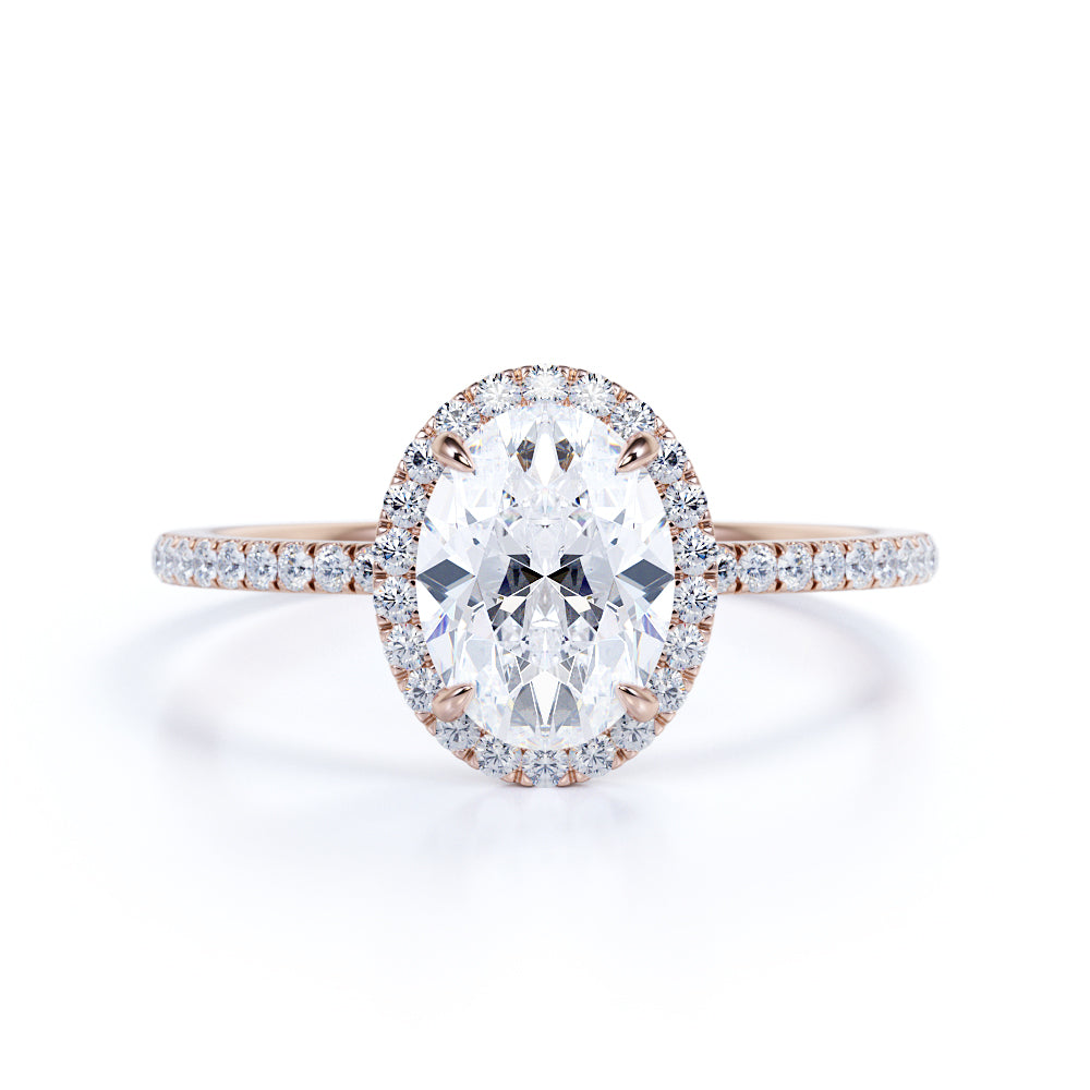 1.50 Carat Oval Cut Moissanite Halo Engagement Ring