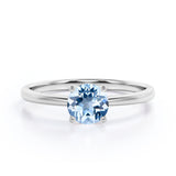 Minimal Solitaire 1 Carat Round Cut Genuine Sky Blue Aquamarine Engagement Ring for Her
