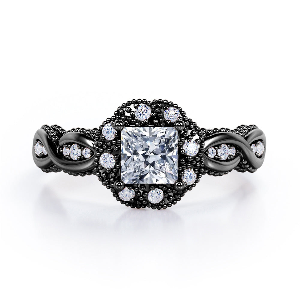 Beaded Halo 1.15 Carat Princess Cut Moissanite And Diamond Infinity Engagement Ring In Rose Gold