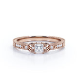 0.35 Carat Princess Cut Diamond Vintage Milgrain Engagement Ring In White Gold