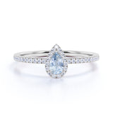 1 ct Teardrop Aquamarine Halo Engagement Ring