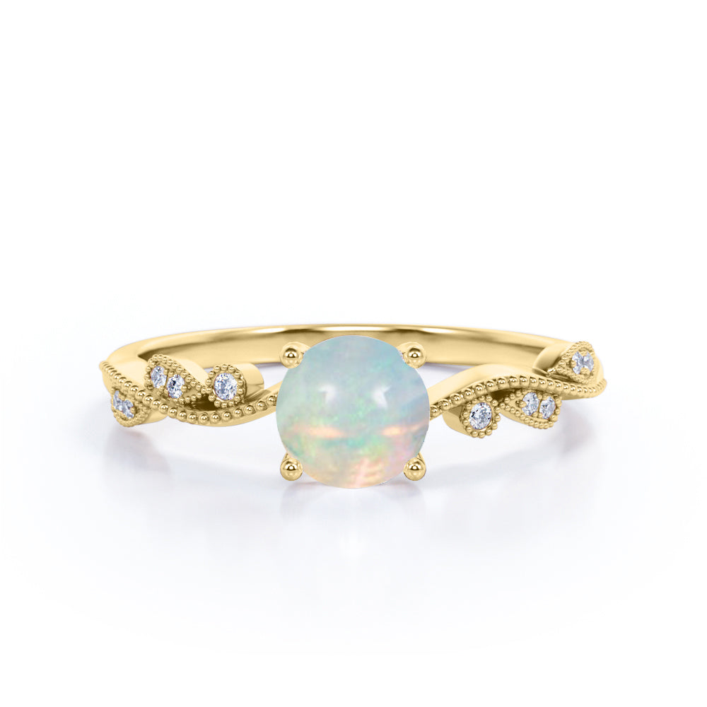 Art Deco 1.50 Ct Round Cut Lab Created Opal Engagement Ring