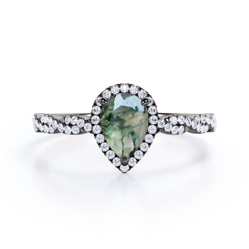Dainty Infinity 1.25 Carat Pear Moss Agate Engagement Ring