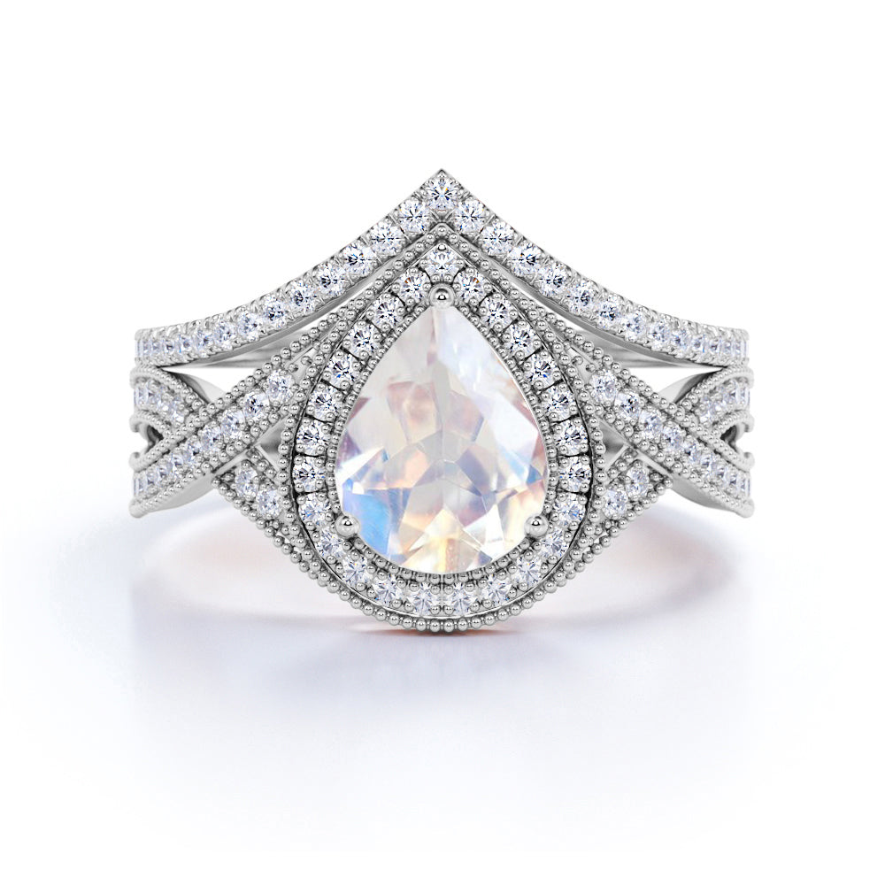 1.5 ct Pear Rainbow Moonstone Infinity Wedding Set