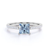 Pave 1.50 ct Princess Aquamarine Engagement Ring